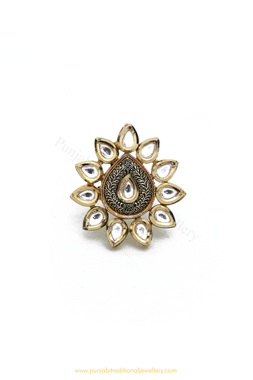 Gold Finished Kundan Ring By PTJ